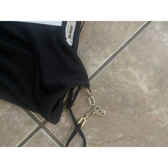 NWT $325 Jason Wu M Jersey Jumpsuit Chain Strap Black Edgy Modern Stretch - Picture 6 of 8